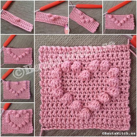 Crochet Heart Blanket, Bobble Stitch Crochet, Bobble Crochet, Crochet Bobble, Crochet Heart Pattern, Mode Crochet, Bobble Stitch, Crochet Square Patterns, Granny Square Crochet Pattern