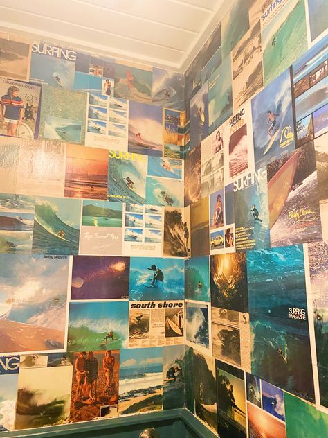 Long Board, St. John USVI Surf Bathroom Decor, Surf Dorm Room, Surfer Bedroom Aesthetic, Beachy Wall Collage, Surf Beach House, Surf Interior, House Room Design, Decoration Surf, Surfer Room