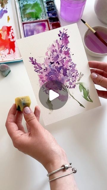 3,176 likes, 26 comments - dearannart on May 25, 2024: "Lilac painting with watercolor and sponge 💜🧽🎨 It’s a super fun and easy way to paint lilacs. Well, I have to say that lilacs are not easy to paint at all with watercolor, but with this technique, it’s much easier 😉 #watercolor #watercolopainting #watercolortutorial #diy #crafts #painting". Lilac Watercolor, Watercolour Sponge Painting, Watercolor Lilacs, Lilac Painting, Watercolor Supplies, Sponge Painting, Acrylic Painting Flowers, Watercolor Paintings Easy, Watercolor Images