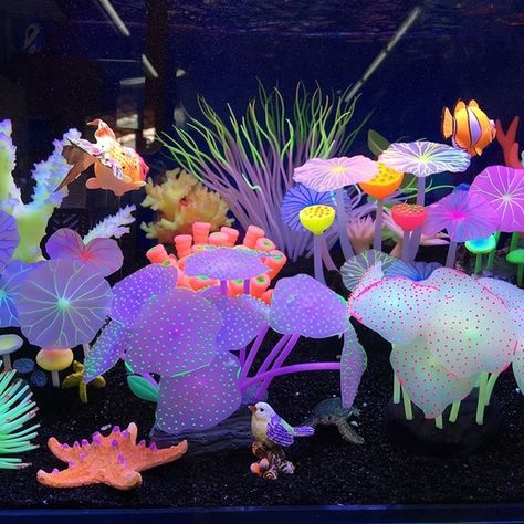 Coral Plant, Glow Fish, Fish Tank Themes, Jellyfish Aquarium, Artificial Coral, Fish Tank Design, Pastel Cupcakes, Aquarium Landscape, Fish Tank Accessories