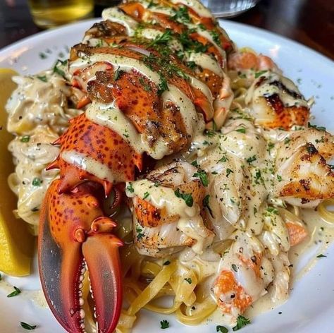 Brilliant Recipes | Cajun Lobster, Crab, and Salmon Alfredo 🍤 | Facebook Salmon Chunks, Salmon Alfredo, Cooked Lobster, Seafood Gumbo Recipe, Lobster Tail, Seafood Gumbo, How To Cook Lobster, Fettuccine Pasta, Seasoning Salt