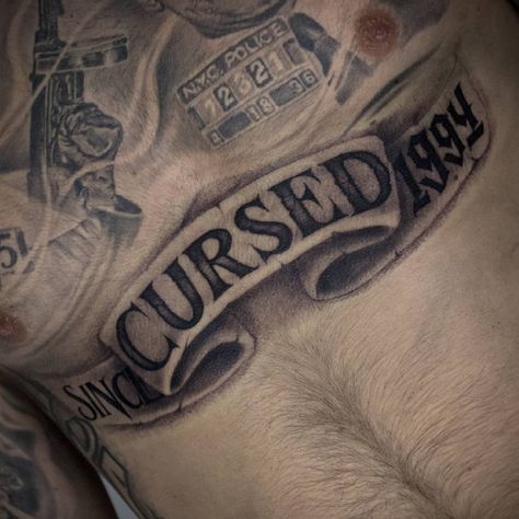 CURSED SINCE 1994, under some dope tattoos by @louisphiltattoo ! Merci encore JP!  @8_point #8point #eightpoint #eightpoints #8_point… Cursed Lettering Tattoo, Cursed Tattoo Lettering, Curse Tattoo, Cursed Tattoo, 1994 Tattoo, Tattoo Lettering Design, Dope Tattoos, Tattoo Lettering, Tattoo Stencils