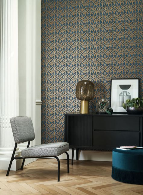 Trends & Inspiration | James Dunlop Textiles Casadeco Wallpaper, Snug Room, Trellis Wallpaper, Motif Art Deco, Small Palms, Art Deco Movement, Patterned Bedding, Simple Furniture, Neutral Interiors