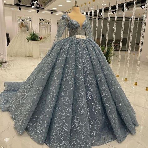 Blue Ball Gown Wedding Dress, Ball Gown Aesthetic, Gown Aesthetic, Blue Ball Gown, Engagement Gowns, Dinner Gowns, Indian Wedding Gowns, Bride Dress Simple, Wedding Lehenga Designs