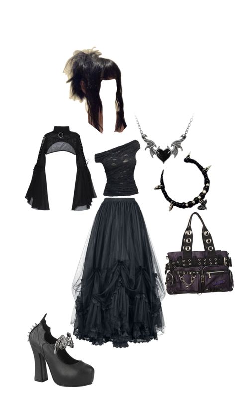 Gothic outfit ideas, alternative, goth hairstyles Goth Cottagecore Outfits, Vampire Goth Clothes, Alternative Outfit Ideas, Feminine Goth Outfit, Vampire Goth Accessories, Preppy Goth, Goth Outfits Trad, Casual Vampire Goth Outfits, Gothic Black Bags For Alternative Fashion