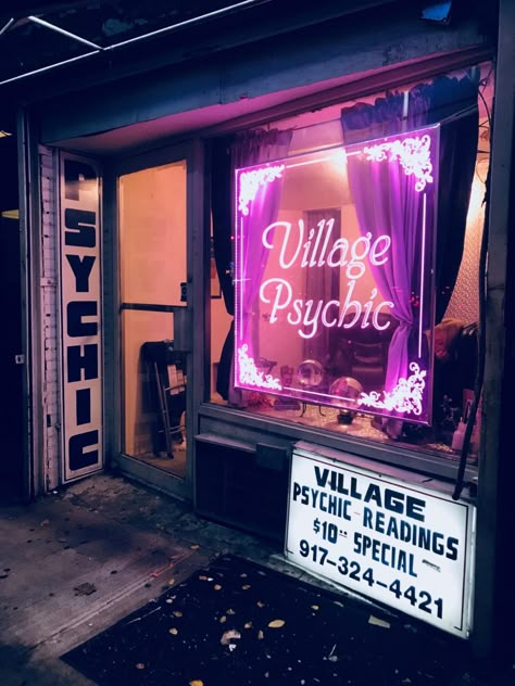 Psychic Store, Vintage Fortune Teller Aesthetic, Pink Psychic Aesthetic, Purple Psychic Aesthetic, Fortune Teller Neon Sign, Magic Illusions, Angel Guide, Tarot Card Readers, Fortune Teller