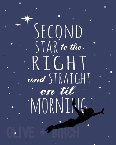 second star to the right and straight on til morning Peter Pans, Minimal Nursery, Second Star To The Right, Peter Pan Nursery, Peter Pan Quotes, Never Grow Up, Disney Quotes, Disney Dream, Disney Love