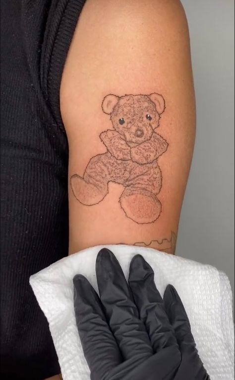 Childhood Bear Tattoo, Childhood Teddy Tattoo, Stuffed Bear Tattoo, Teddy Tattoo, Teddy Bear Outline, Childhood Teddy, Unique Small Business Ideas, Teddy Bear Tattoo, Motivational Tattoos