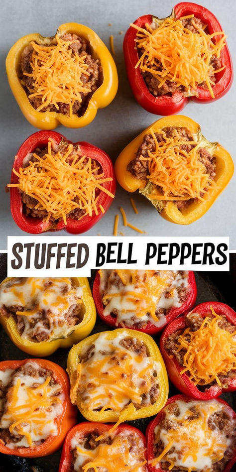 Stuffed Bell Pepper Halves, Stuffed Bell Peppers Without Tomatoes, Baked Stuffed Bell Peppers, Stovetop Stuffed Peppers, Red And Yellow Bell Pepper Recipes, Microwave Stuffed Bell Peppers, How To Make Stuffed Peppers, Meals With Bell Peppers, Stuff Bell Pepper Recipes