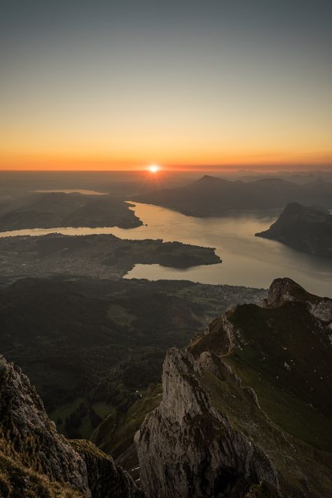 Sunrise on Mount Pilatus. For all the early birds, this is one of the most beautiful places to enjoy a stunning sunrise. #mountains #lake #lucerne #sunrise #view #pilatus #summer #travel #switzerland #InLoveWithSwitzerland Pilatus Switzerland, Mount Pilatus, Gondola Lift, Travel Switzerland, Lake Lucerne, Swiss Travel, River Rafting, Winterthur, Interlaken