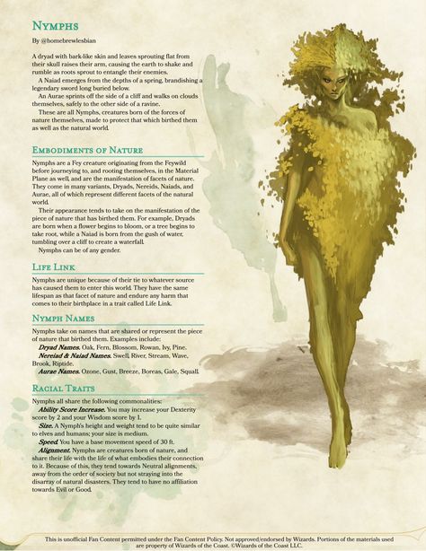 Dnd 5e Homebrew Fae, Types Of Fantasy Races, Fae Races Dnd, Fae Wild Dnd, Dnd 5e Homebrew Playable Races, Dnd Playable Races, Fantasy Races Ideas, Greek Mythology Dnd, Dnd Homebrew Races