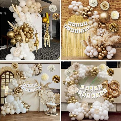 Gold Birthday Decorations, Gold Party Decorations, White and Gold Balloons Happy Birthday Banner Tablecloth Fringe Curtain Paper Pom Poms for Kids Women Men Girls Boys Birthday Golden Birthday Decor Golden First Birthday Girl, Golden Birthday Decor, White And Gold Balloons, Party Decorations White, Fancy Birthday Party, Cheer Banquet, Balloons Happy Birthday, Gold Birthday Decorations, 1st Birthday Girl Decorations