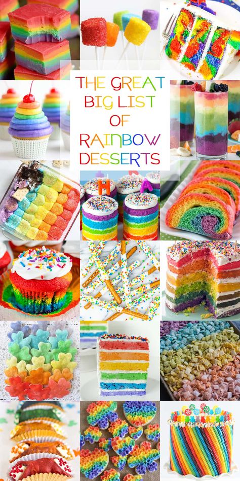 Rainbow Party Desserts, Easy Rainbow Desserts, Rainbow Dessert Board, Rainbow Birthday Dessert Table, Rainbow Birthday Desserts, Rainbow Foods Party, Rainbow Party Treats, Rainbow Unicorn Desserts, Pride Snack Ideas