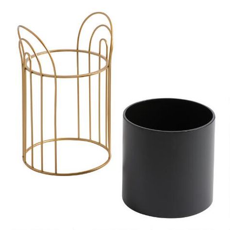 Black Metal Planter With Arched Gold Stand | World Market Planter Designs, Metal Table Top, Planter Design, Plants Decor, Vintage Inspired Fashion, Metal Planters, House Plants Decor, Flower Tops, Metal Table