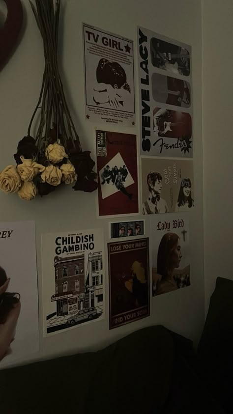 Room Inspo Photo Wall, Aesthetic Picture Wall Bedroom, Grunge Coquette Room, Aesthetic Photos For Wall, Downtown Room, Childish Gambino Poster, Easy Diy Room Decor, Tumblr Rooms, Room Redesign