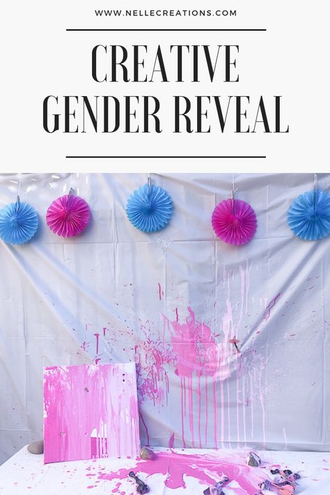 Canvas Gender Reveal Paint, Artsy Gender Reveal Ideas, Gender Reveal Ideas Paint, Gender Reveal Ideas With Paint, Gender Reveal Paint Ideas, Gender Reveal Paint Canvas, Gender Reveal With Paint, Paint Gender Reveal Ideas, Small Gender Reveal Party