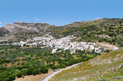 The lovely Filoti village, encircled by the lush vegetation of Naxos' main valley (Tragea) Naxos Greece, Plane Tree, Old Planes, Beautiful Villages, Bus Station, Rent A Car, Greek Islands, Car Rental, Lush