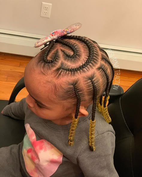 Kiddie Braids With Beads, Toddler Stitch Braids, Braids And Beads Kids, Toddler Braid Styles With Beads, Baby Braid Styles Short Hair, Toddler Braided Hairstyles Short Hair, Toddler Girl Braid Styles With Beads, Baby Braided Hairstyles, Toddler Hairstyles With Beads