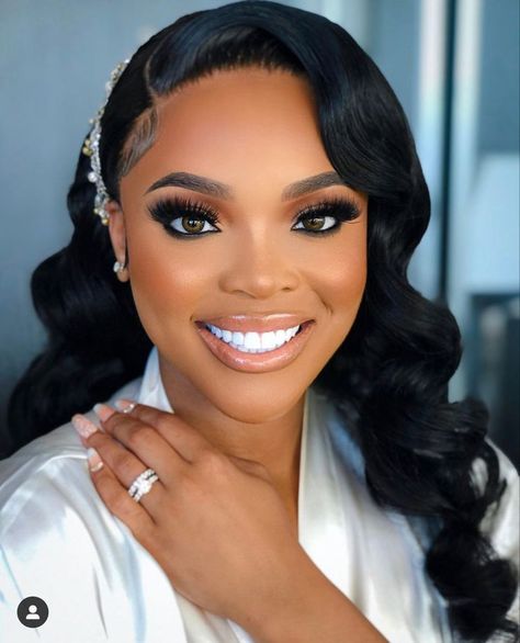 Jan 14, 2022 - This Pin was discovered by Kayla Wray. Discover (and save!) your own Pins on Pinterest Black Wedding Makeup, Bridal Hair Half Up Half Down, Black Bridal Makeup, Dramatic Wedding Makeup, Wedding Makeup Bride, Black Wedding Hairstyles, Natural Wedding Hairstyles, Winter Wedding Hair, Glam Wedding Makeup