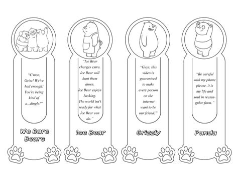 We Bare Bears Bookmark, Printable Outline, Paper Blinds, Bookmark Printable, Diy Party Favors, Coloring Bookmarks, Ice Bears, Printable Bookmarks, We Bear