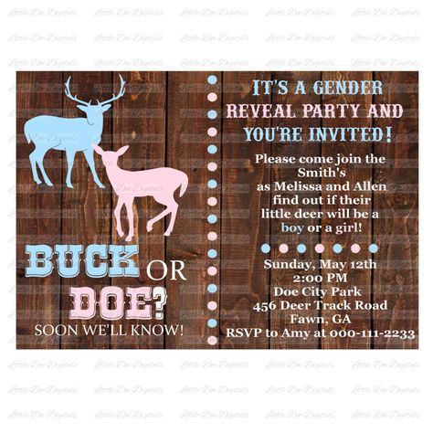 bucks or does or both? | gender reveal invitation Buck Or Doe Gender Reveal Invitations, Bucks And Does Gender Reveal, Bucks Or Bows Gender Reveal Party Ideas, Bucks Or Does Gender Reveal, Buck Or Doe Gender Reveal, Star Gender, Baby Gender Reveal Party Decorations, Gender Reveal Photos, Hunting Baby