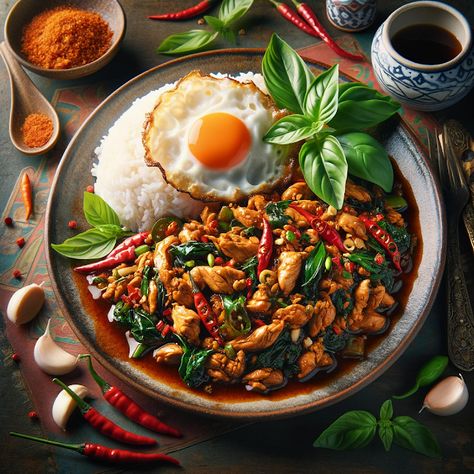 Cooking up Joy - Made with love: Spice Harmony: Thai Basil Chicken (Pad Krapow Gai) Pad Krapow Gai, Pad Ka Prao Recipe, Pad Kra Pow Recipe, Krapow Thai, Thai Chicken Basil, Kra Pow, Pad Krapow, Vegetarian Substitutes, Vegetarian Oyster Sauce