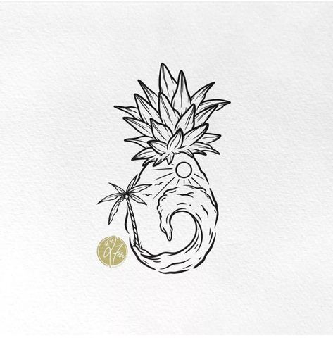 Pineapple Palm Tree Tattoo, Tiny Tiki Tattoo, Hawaiian Style Tattoo For Women, Small Hawaiian Couple Tattoos, Caribeaner Tattoo, Hawaii Matching Tattoos, Beach Tatoos Aesthetic, Hawaii Symbols Tattoo Ideas, Tropical Themed Tattoos