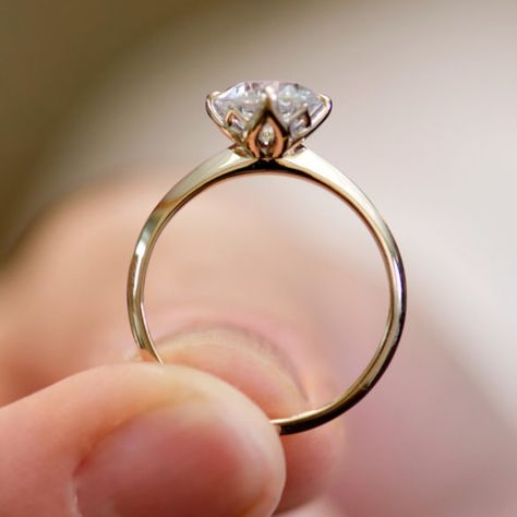 Pedal Prong Ring, Chain Engagement Ring, Unique Ring Prongs, Engagement Ring Setting Styles, Cathedral Band Engagement Rings, Diamond Ring Settings Ideas, Petal Setting Engagement Ring, Vintage Solitaire Ring, Classic Round Cut Diamond Ring