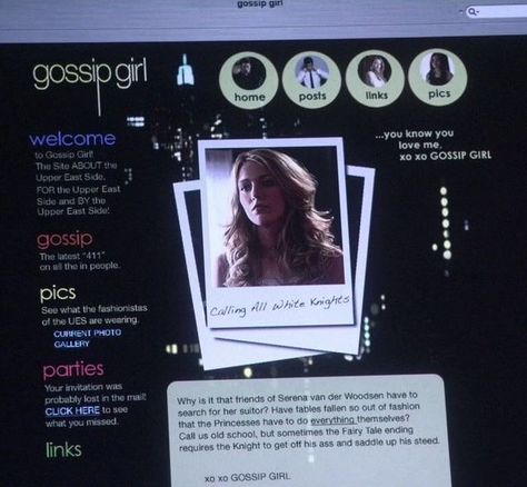 Gossip Blog Aesthetic, Gossip Girl Website, Maddie Buckley, Young Royals Wilhelm, The Edge Of Seventeen, Serena Vanderwoodsen, Gossip Girl Vibes, Love Quinn, Aesthetic Tv