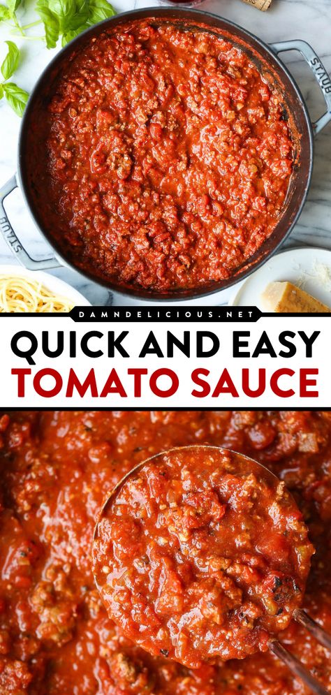 Don't miss out on one of the best sauce recipes ever! You'll be skipping store-bought once you try this DIY condiment. While this 30-minute tomato sauce is super quick to whip up, it still tastes so fresh! So boil up your favorite pasta for this easy homemade staple! Quick Tomato Sauce, Best Sauce Recipe, Easy Sauce Recipe, Easy Tomato Sauce, Pasta Sauce Homemade, Homemade Condiments, Easy Pasta Recipes, Pantry Staples, Homemade Pasta