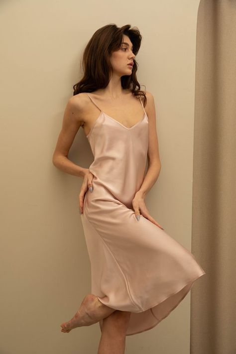 100% mulberry silk slip summer dress long| bias cut night pajamas adjustable straps | silk Slip Dress Pjs, Silk Pajamas Dress, Silk Robe Aesthetic, Silk Robe Outfit, Slip Dress Nightwear, Slip Dress Aesthetic, Italy Wardrobe, Long Night Dress, Silk Sleep Dress