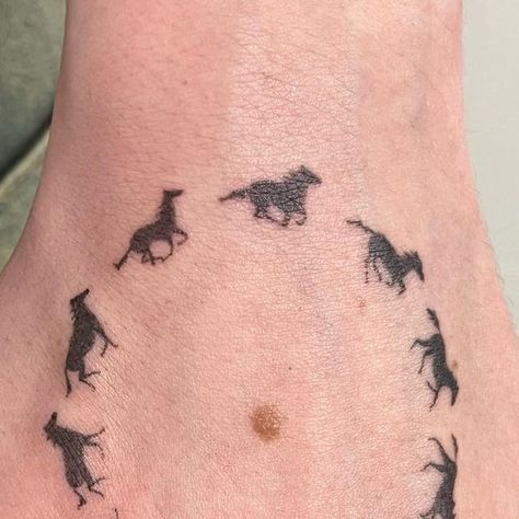 Brooke on Instagram: "Muybridge horses for aj 🖤 such a fun spot! Thank uuuuu" Horse Stick And Poke Tattoo, Tattoo For Dog, Dark Horse Tattoo, Horses Tattoo, Sketch Style Tattoo, Horse Tattoos, Ignorant Style Tattoo, Cute Tats, Horse Tattoo