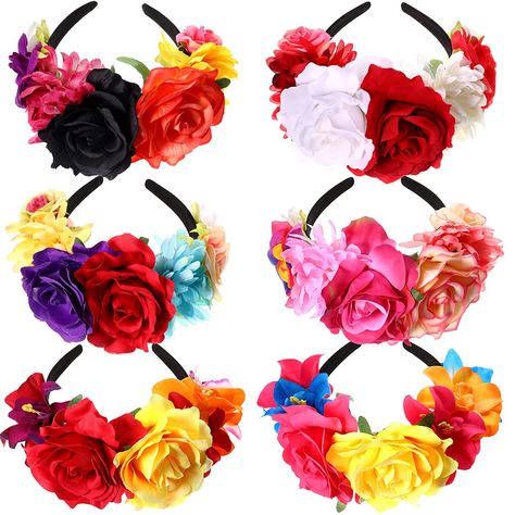 Mexican Flower Headband, Mardi Gras Headpiece, Boho Floral Crown, Rose Flower Headband, Rose Flower Crown, Mexican Flowers, Crown For Women, Flower Headbands, Flower Crown Headband