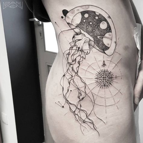 Nora Dhu (@noradhutattoo) on Instagram: “Under construction  #jellyfish #tattoo #space #saturn #nauticaltattoo #spacetattoo #tattrx…” Meaning Full Tattoos, Space Jellyfish, Tattoo Space, Space Saturn, Believe Tattoos, Good Tattoo Quotes, Capricorn Tattoo, Jellyfish Tattoo, Nautical Tattoo