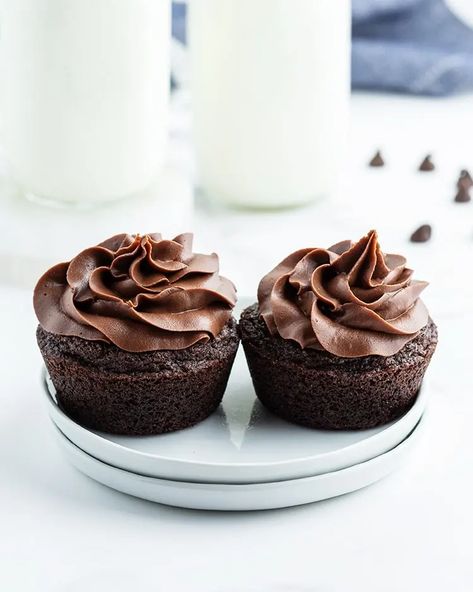 Cupcakes For Two, Two Cupcakes, Double Chocolate Cupcakes, Batch Baking, Awesome Desserts, Small Batch Baking, Chocolate Ganache Frosting, Keto Treats, Decadent Chocolate Desserts