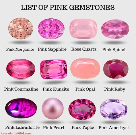 Types Of Pink, Gemstones Chart, Jewelry Knowledge, Beaded Beads, Crystal Healing Stones, Minerals And Gemstones, Rocks And Gems, Pink Gemstones, Precious Gems