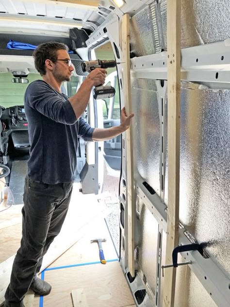 Framing Your Van: How to Install Studs in a Camper Van — Always the Adventure Iveco Daily Camper, Campervan Build, Van Remodel, Van Insulation, Camping Truck, Van Builds, Kangoo Camper, Diy Van Conversions, Kombi Motorhome