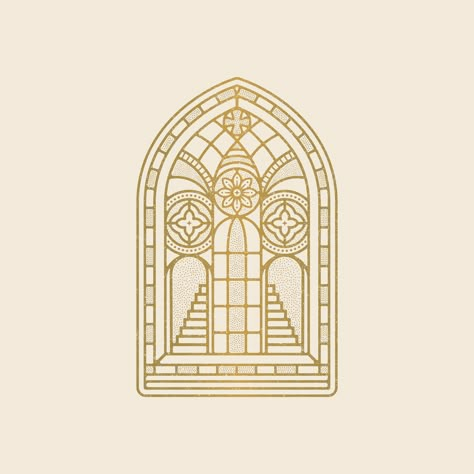 Gate Logo, Stained Glass Tattoo, Church Branding, Symmetry Illustration, Christian Graphic Design, Easter 2024, Stained Glass Church, Church Graphics, Church Logo