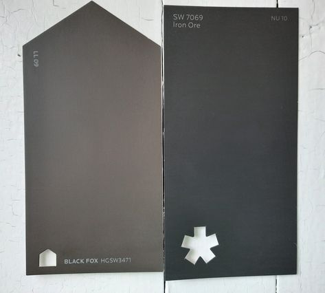 Black Fox Sherwin Williams Bedroom, Iron Ore Small Bathroom, Black Fox House Exterior, Iron Ore Vs Black Fox Sherwin Williams, Black Fox Sherwin Williams Cabinets, Black Fox Cabinets, Sherwin Williams Dark Exterior Colors, Sw Black Fox Paint, Black Fox Sherwin Williams Exterior