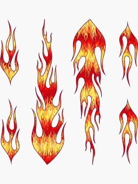 "Flames Pattern - Red" Sticker by wickedrefined | Redbubble  #stickers #flames #fire #red #hotrod #wickedrefined #giftideas Sagittarius Dress, Flame Cricut, Blue Flame Tattoo, Flame Clip Art, Kendrick Lamar Art, Drawing Flames, Flame Decals Cars, Fire Sticker, Fire Vector