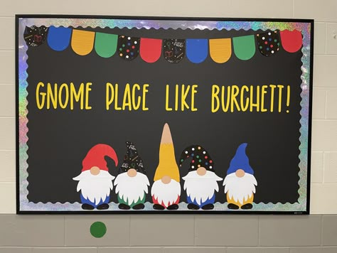 Gnome Bulletin Board Ideas, Gnome Bulletin Board, Class Bulletin Boards, Christmas Art For Kids, Classroom Doors, Library Bulletin Boards, Bulletin Board Ideas, Classroom Art, Classroom Bulletin Boards