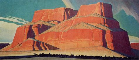 Maynard Dixon,  Red Butte with Mountain Men,  1935, o/c Maynard Dixon, Visit Arizona, Mountain Men, Living History Museum, American Western, Abstract Landscapes, A4 Poster, Mountain Man, American West