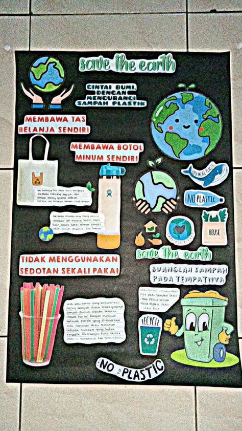 Mading Kelas Aesthetic Simple, Mading Kelas Ideas, 3d Poster Ideas, Ide Mading Aesthetic, Mading Aesthetic, Poster Ideas For School, Mind Map Art, Earth Day Drawing, Mind Map Design