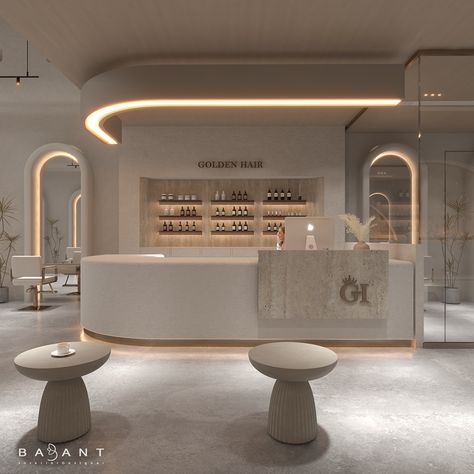 Beauty Salon :: Behance Medspa Reception Area, Spa Room Interior Design, Luxury Nail Salon Interior Design, Spa Salon Design, Medspa Design, Luxury Beauty Salon Design, Beauty Salon Aesthetic, White Gold Interior, Beauty Salon Decoration