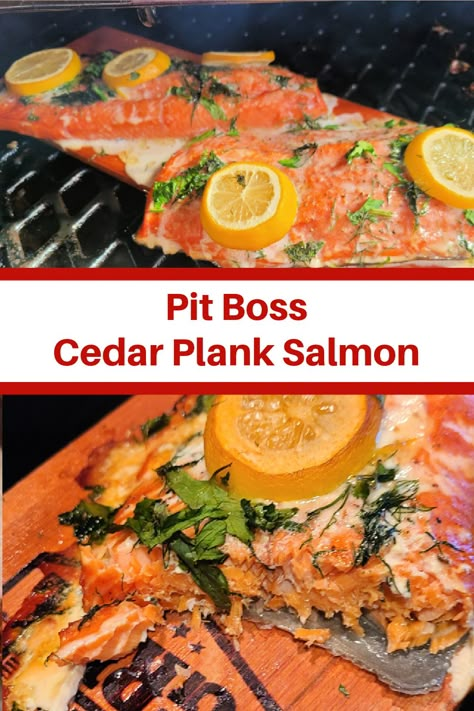 Pit Boss Salmon On A Cedar Plank Smoked Cedar Plank Salmon, Smoked Salmon Pit Boss, Salmon On Pellet Smoker, Salmon On Pit Boss, Pit Boss Salmon Recipes, Pellet Smoker Salmon Recipes, Pit Boss Pellet Grill Recipes Vegetables, Smoked Salmon On Pellet Grill, Pellet Smoked Salmon