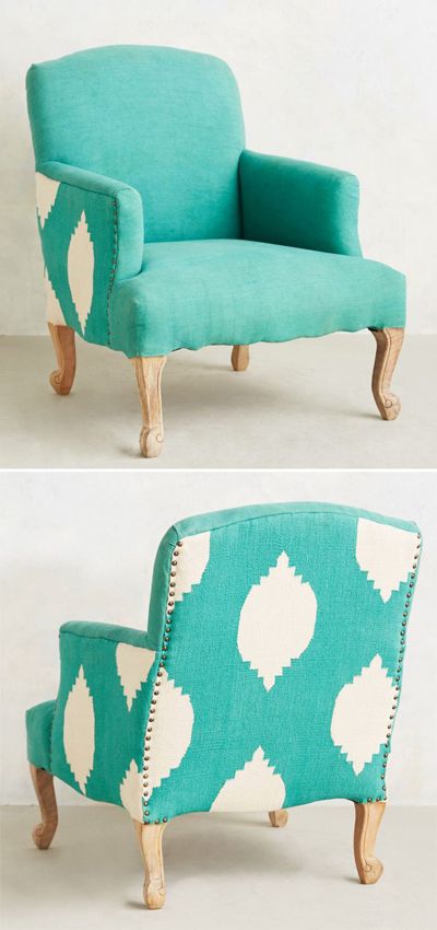 Turquoise Dhurrie Chair Turquoise Chair, Pattern Accent Chair, Love Chair, Upholstery Ideas, Furniture Rehab, Painted Chairs, Shades Of Turquoise, Funky Furniture, Sitting Pretty