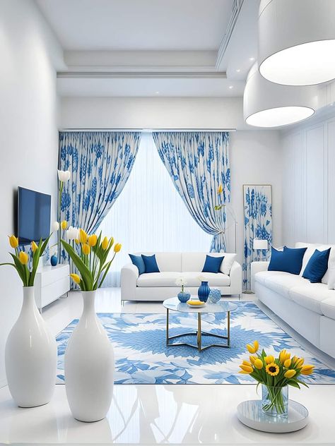 Ruang Tv, Blue And White Living Room, Colourful Living Room Decor, Luxury Living Room Decor, Apartment Living Room Design, Home Decor Colors, Living Room Design Decor, Home Design Living Room, Luxury Rooms