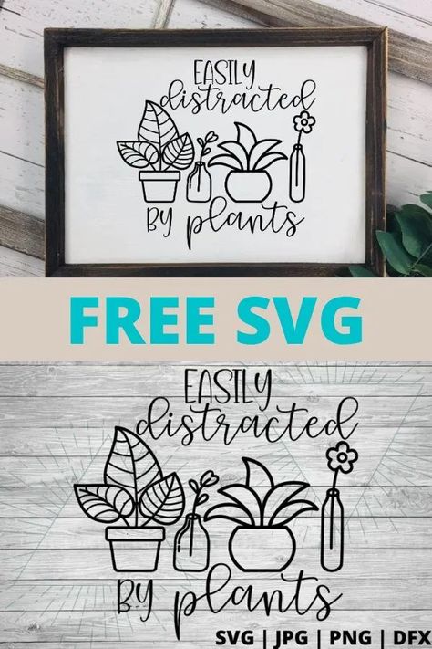 Plant Svg Free Cricut, Free Garden Svg Files For Cricut, Easily Distracted By Plants, Gardening Svg Free, Free Designs For Cricut, Plant Cricut Projects, Crazy Plant Lady Svg, Free Plant Svg Files For Cricut, Cricut Plant Projects