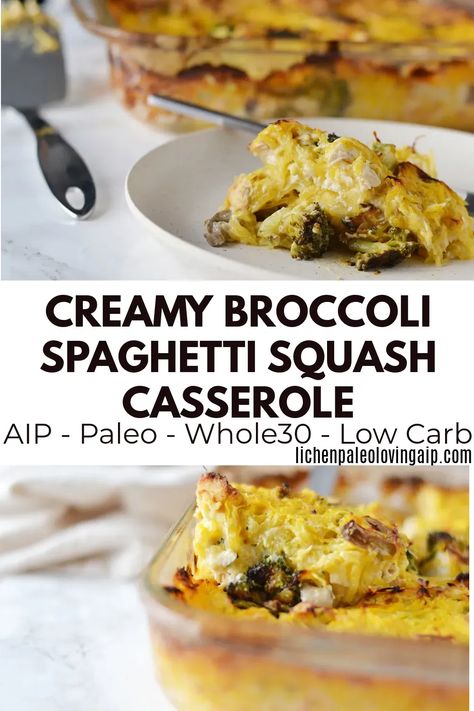 Broccoli Spaghetti Squash, Keto Squash, Baked Spaghetti Squash Casserole, Broccoli Spaghetti, Spaghetti Squash Casserole, Squash Casserole Recipes, Autoimmune Paleo Recipes, Aip Paleo Recipes, Creamy Broccoli