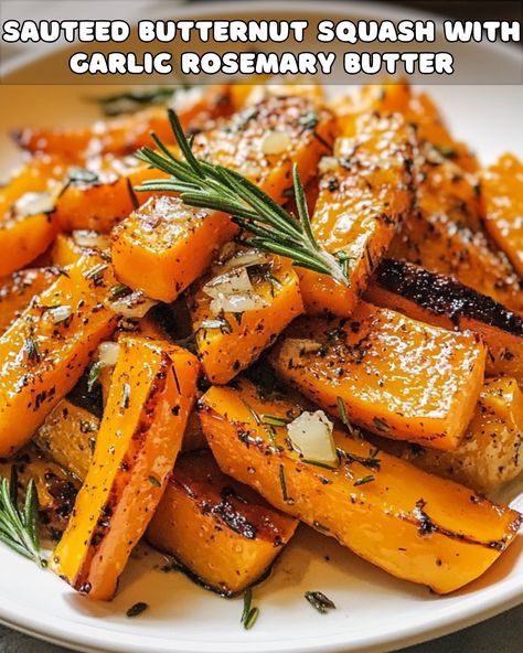 Sautéed Butternut Squash with Garlic Rosemary Butter – Foodyhealthylife Christmas Butternut Squash Recipes, Sautéed Butternut Squash, Butternut Squash Sides Recipes, Butternut Recipes Side Dishes, Comfort Food Side Dishes, Sautéed Squash, Sauteed Butternut Squash, Butternut Squash Side Dish, Butternut Squash Sage